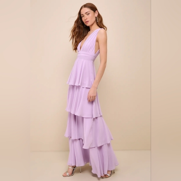 Lulus Amazing Evening Lavender Tiered Maxi Dress L Wedding Party Prom Spring - Picture 4 of 10